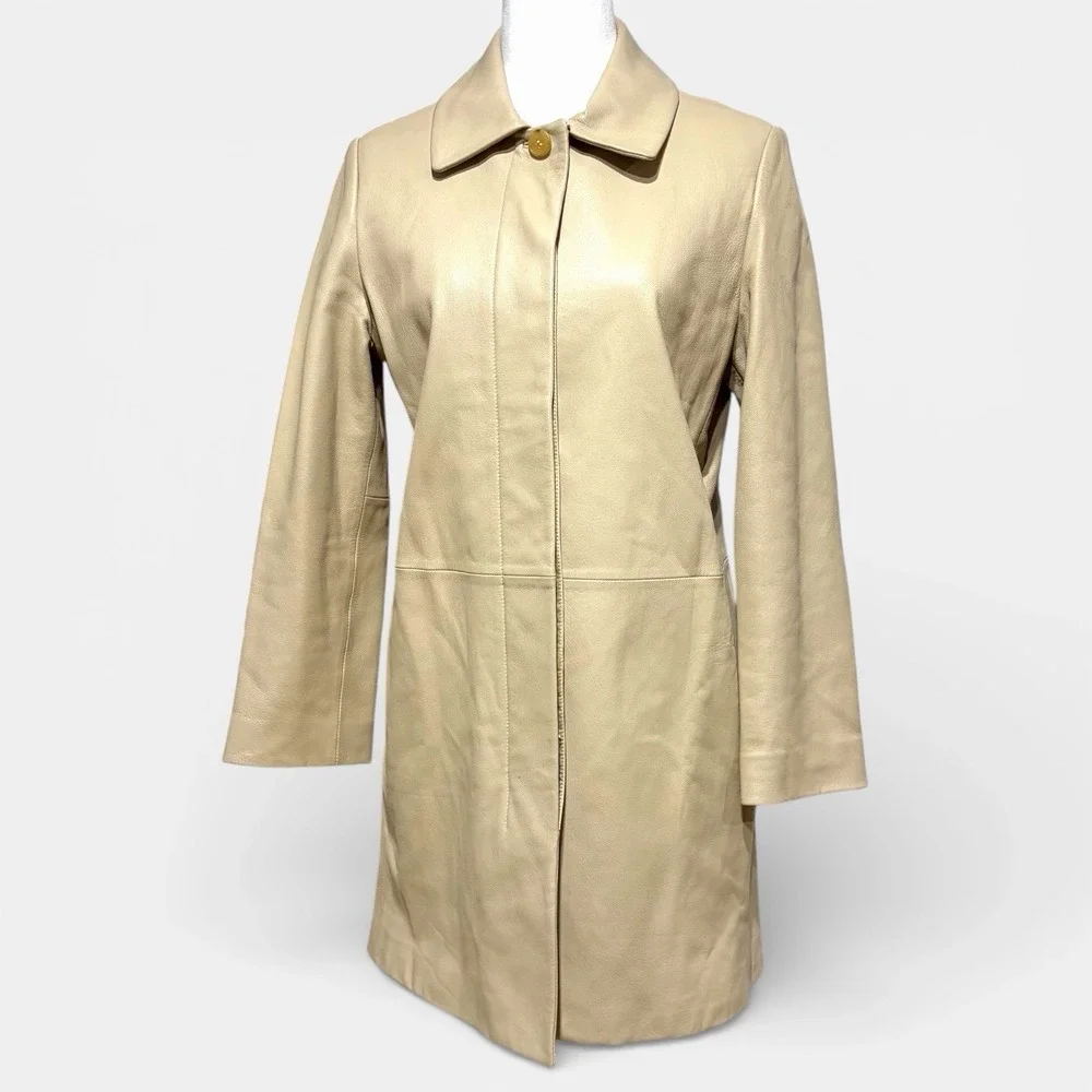 Vintage Ilda Park Choon Moo Leather Coat Cream Beige Mid Length‎ Small